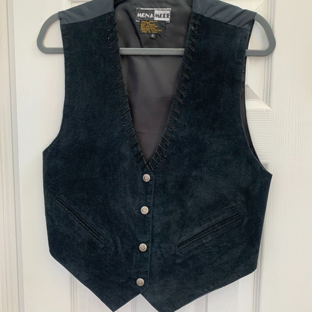 MonaMode Genuine Leather Vest Black Size Small